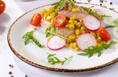 Cod fillet with corn - a Mediterranean dish